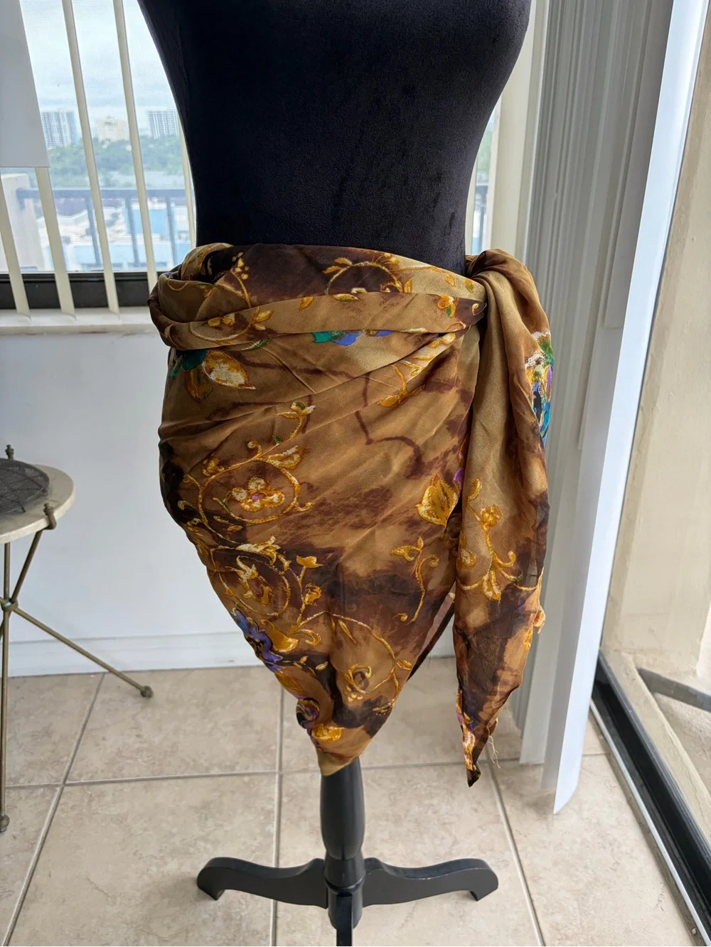 Gottex Vintage Sheer Silk Large Square Scarf Sarong Beach Cover Up Wrap